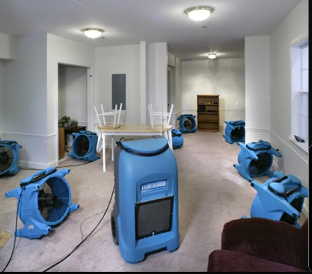 Air movers and dehumidifier setup for Water Extraction & Removal in Lower
